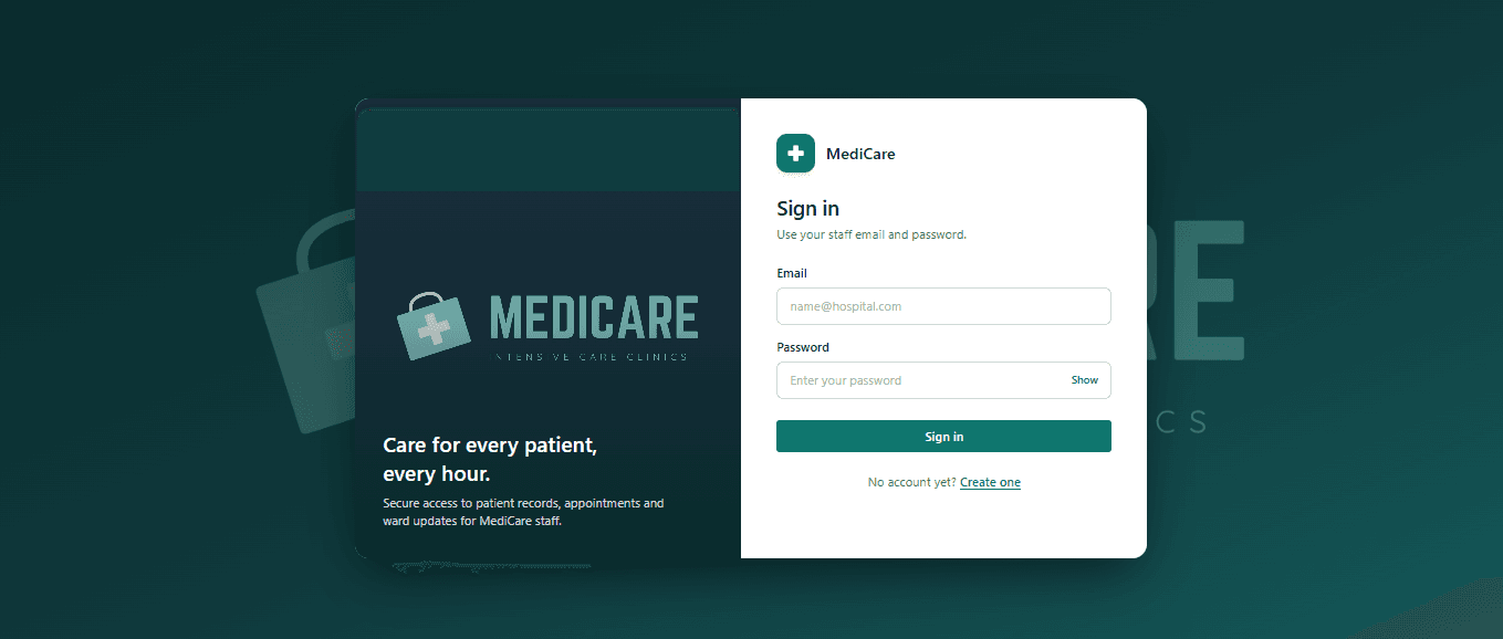 MediCare Hospital Management System dashboard